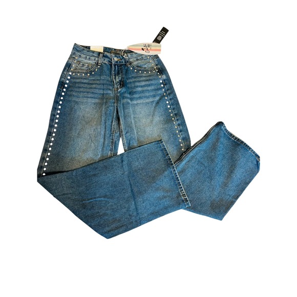 Cali 1850 Denim - Cali 1850 Womens Studded Wide Leg Jeans‎ Medium Wash Blue Denim Size 1 NEW